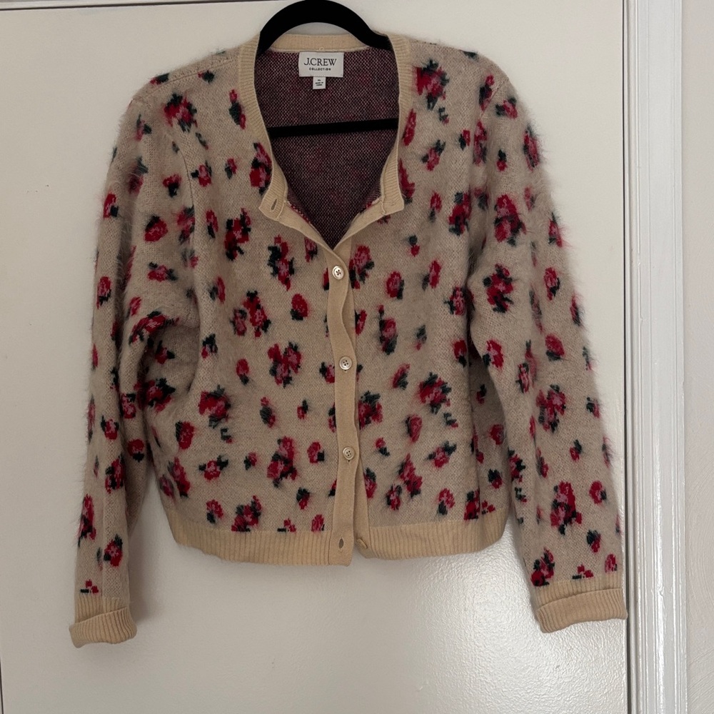 J. Crew Collection Cropped Floral Brushed Cashmere Cardigan